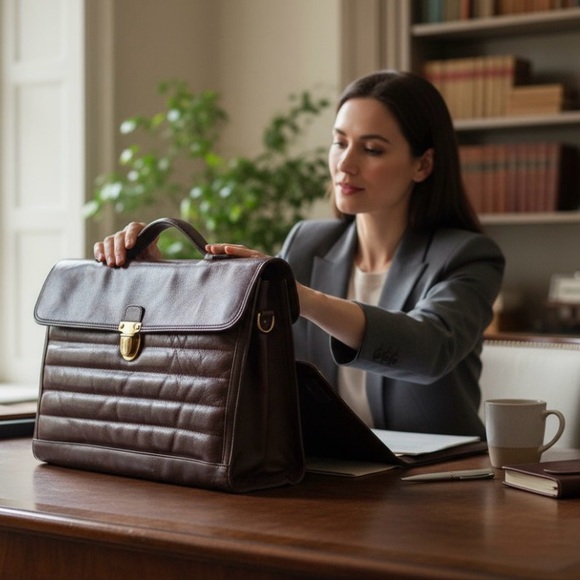 Vintage 1980’s Leather Carrying Brief - Picture 3 of 5